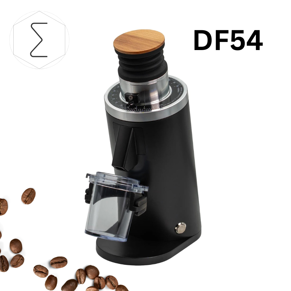 Black DF Grinders DF54 V4 single-dose coffee grinder with bellows and dosing cup