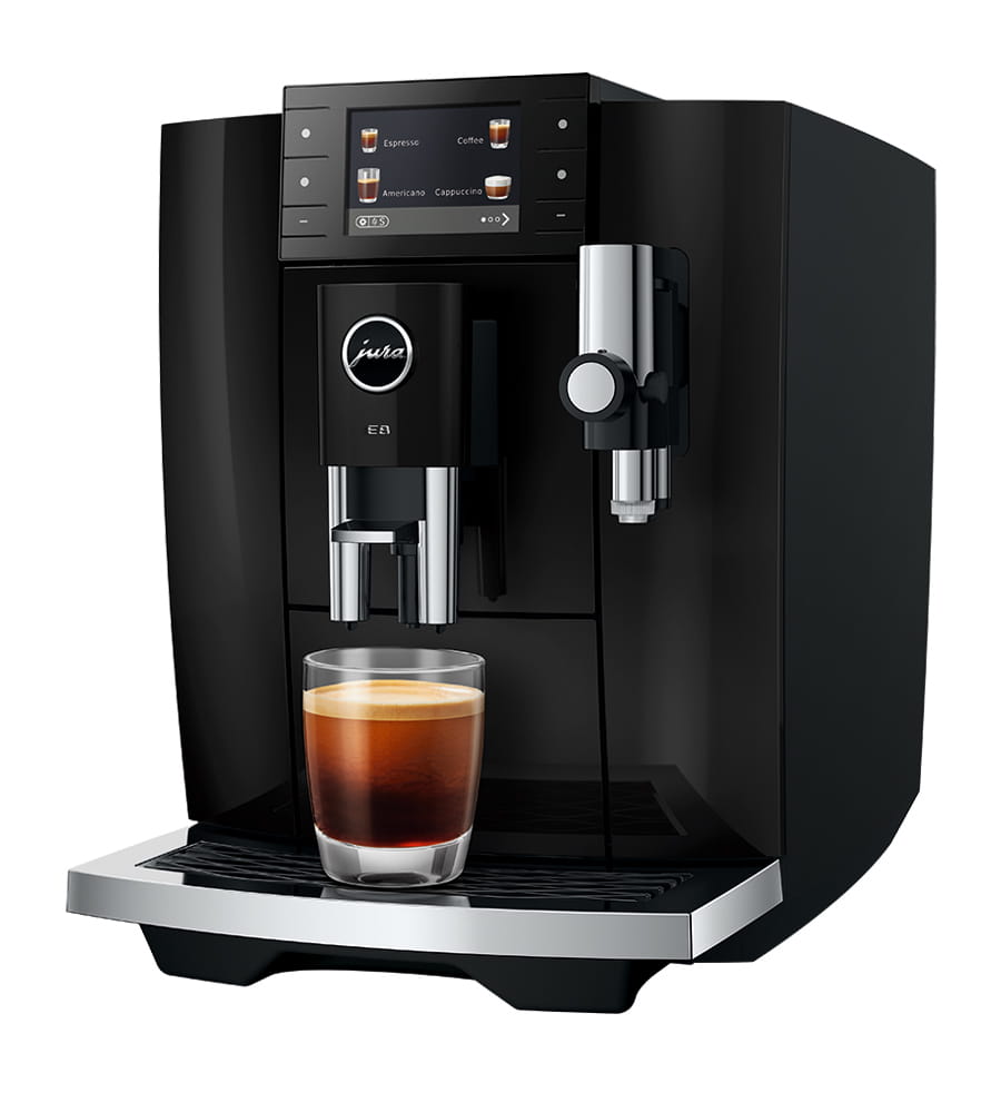 JURA E8 model 15842 fifth-generation bean-to-cup machine in piano black