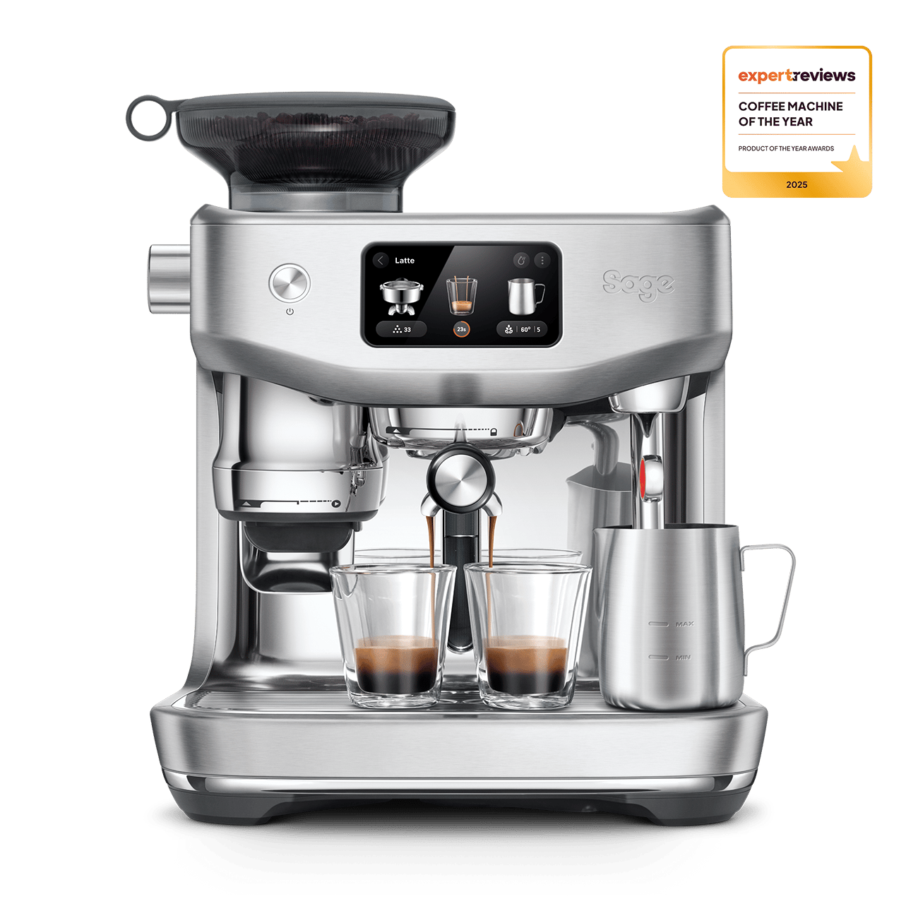 Sage Oracle Jet SES985 premium assisted espresso machine in stainless steel